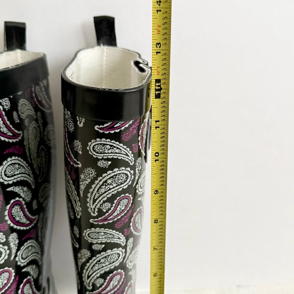 Paisley Rubber Rain Boots Black Purple